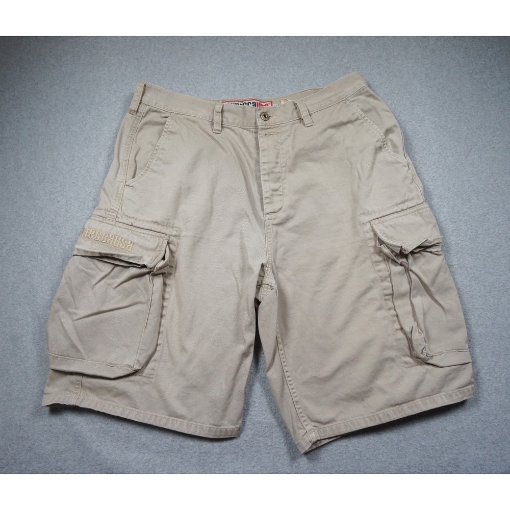 Vintage Mecca Cargo Shorts Men 34 Khaki Beige Utility Baggy Skate Y2K Adult